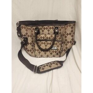 American Flyer Travel Bag  Brown Diamond Pattern Tote Dual Handle With Strap